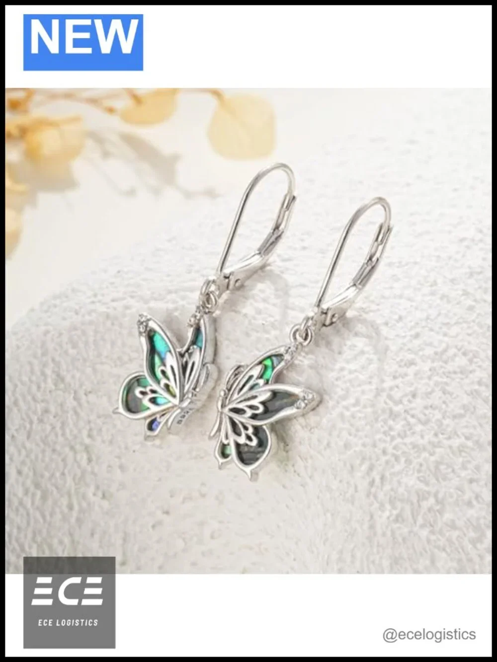 Butterfly Dangle Earrings 925 Sterling Silver 18K White Gold Plated